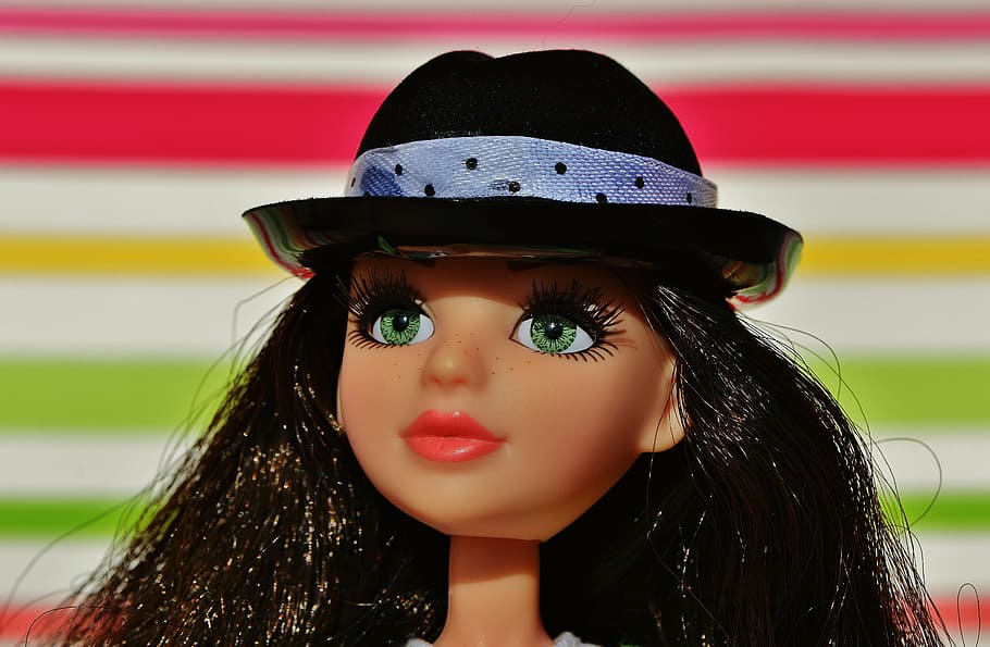 doll, pretty, face, hat, eyes, beauty, hair, girl, play, children toys HD wallpaper