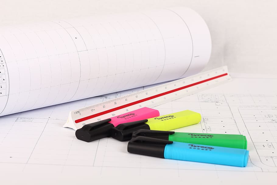 highlighter, ruler, drawing, pen, close-up, no people, paper HD wallpaper