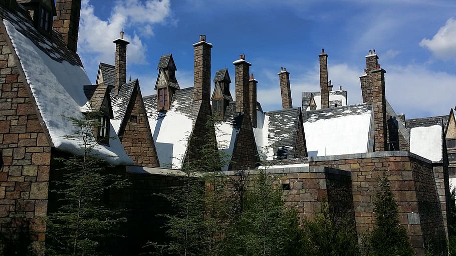 snow, theme park, roofs, wall, built structure, architecture HD wallpaper