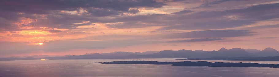 sunset over the horizon, dusk, seabed, isle of skye, sunrise, HD wallpaper