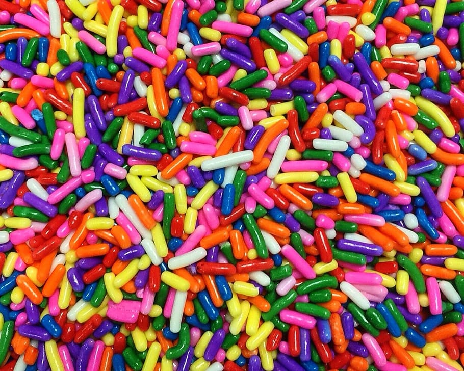 bunch of sprinkles, candy, toppings, sweet, colorful, sugar, multi Colored