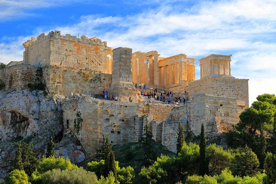 brown concrete structure during daytime, athena, acropolis HD wallpaper