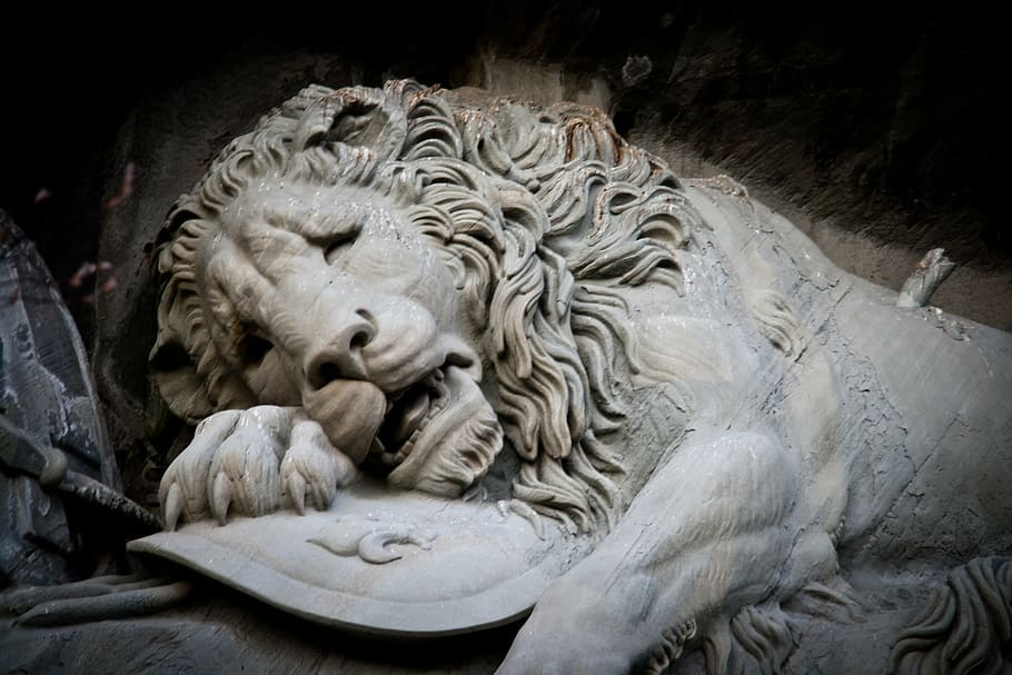 sadness of lions, lucerne, switzerland, sculpture, art and craft, HD wallpaper