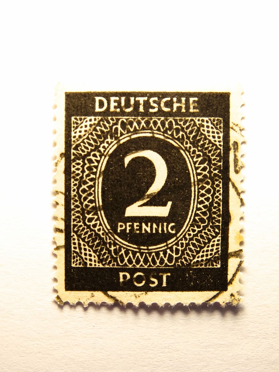 stamp, dimed, post, germany, white background, cut out, single object HD wallpaper