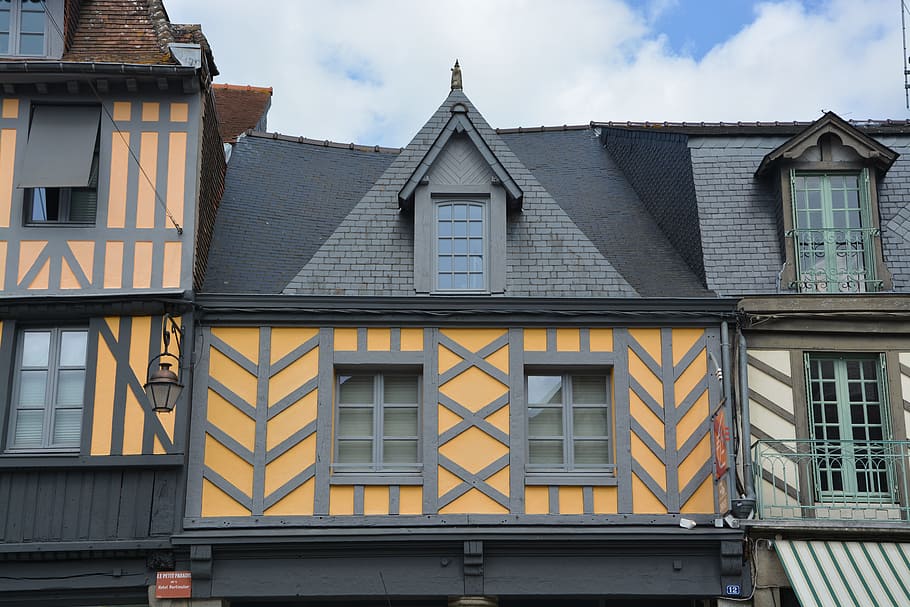 half-timbered houses, city centre, dol de bretagne, building exterior, HD wallpaper