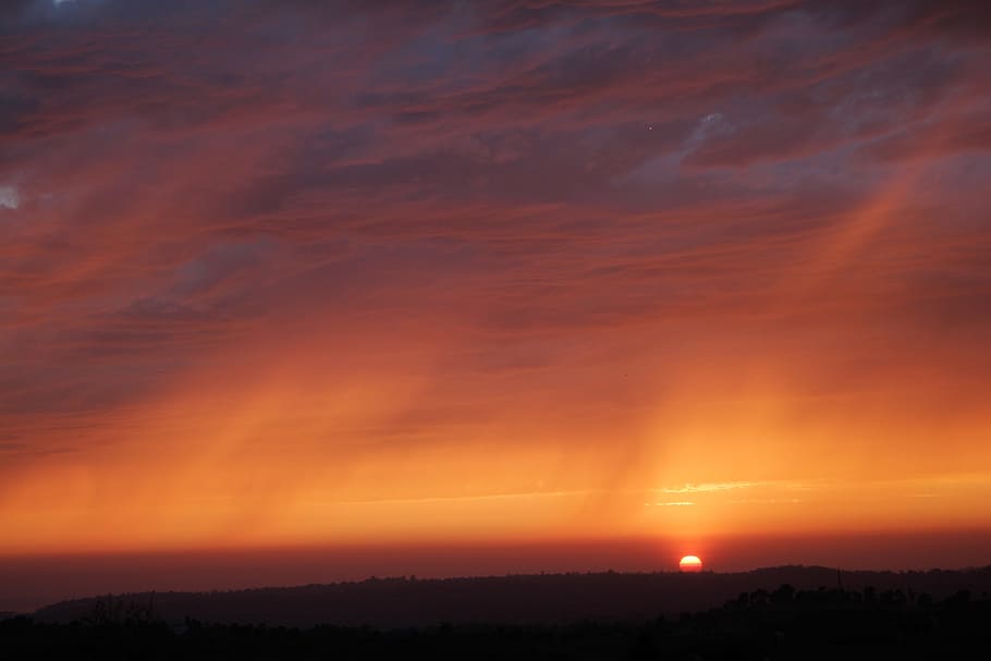 Sunset, Fire, Cloudscape, Evening, sky, atmosphere, horizon HD wallpaper