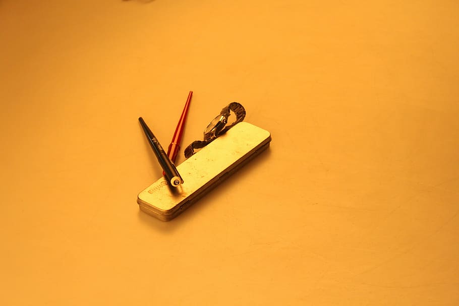 Pen, Box, Watch, pen box, studio shot, single object, colored background HD wallpaper