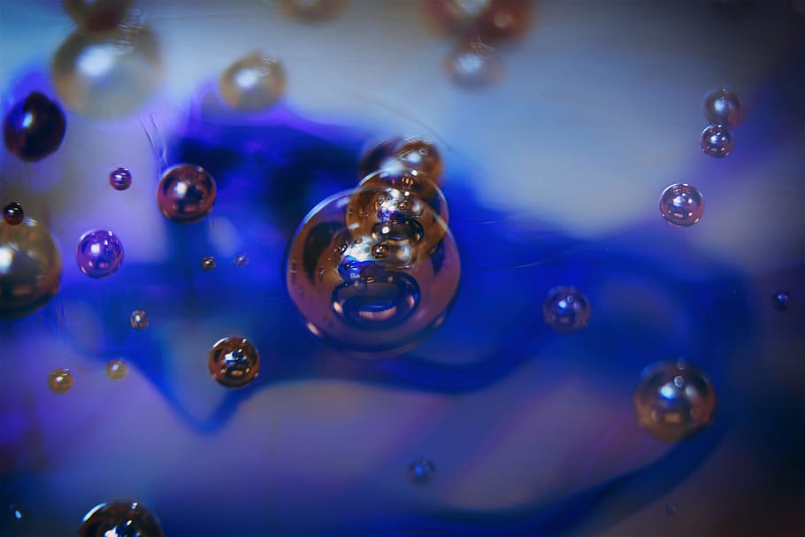 air bubbles, glass, color, blue, inclusion, blow, glass ball, HD wallpaper