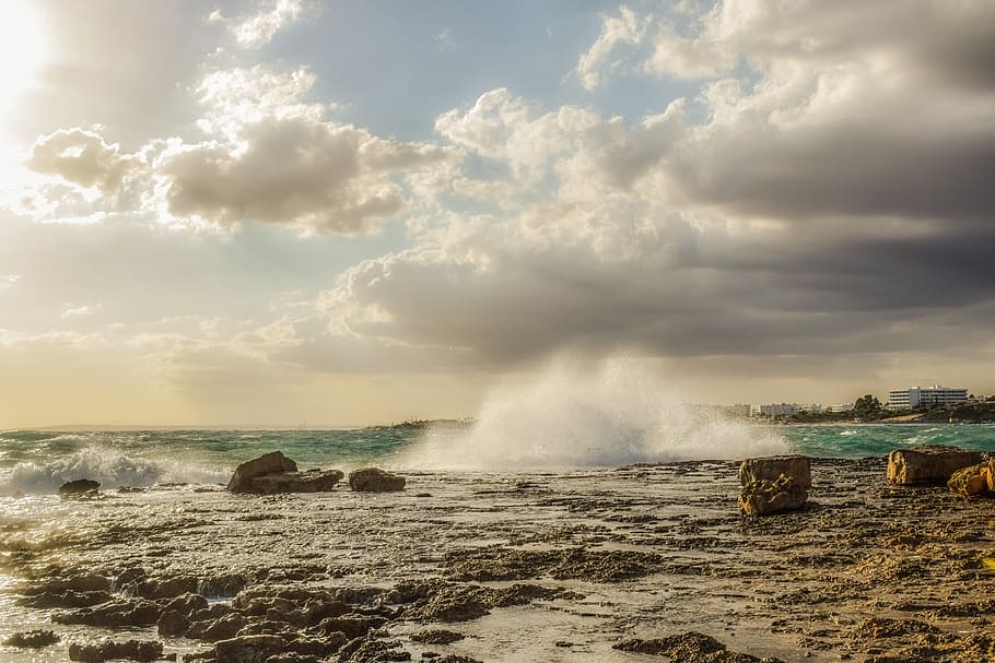 storm, wave, crushing, water, sea, rocky, splash, spectacular HD wallpaper