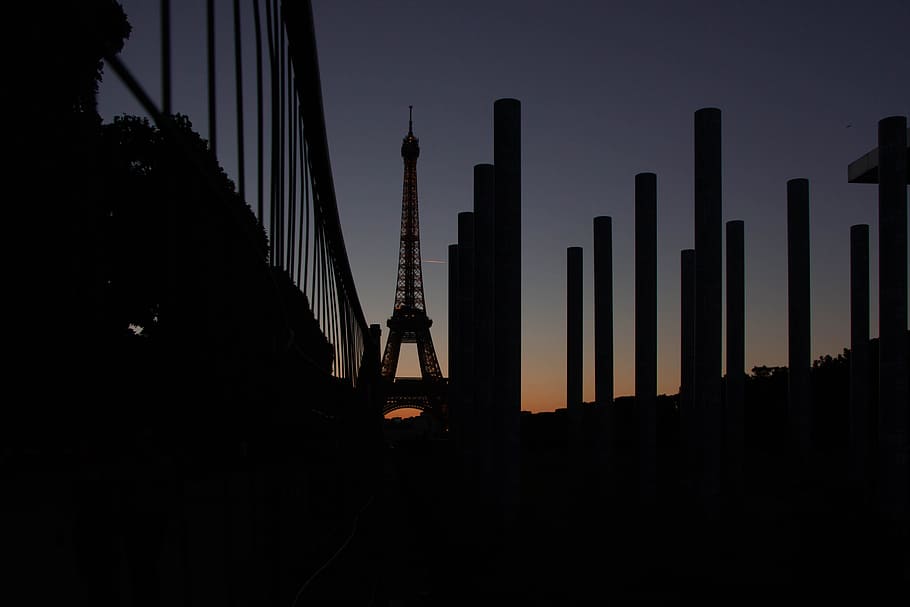 Eiffel tower photo during nightime, silhouette photo of Eiffel Tower, Paris, France HD wallpaper