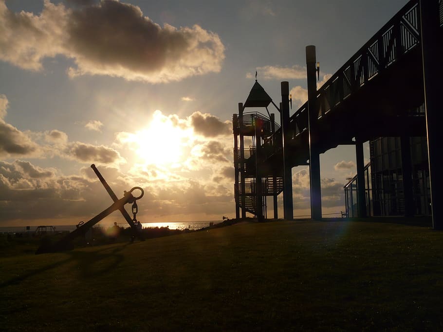 Anchor, Monument, Landmark, Web, Pier, metal, sun, back light HD wallpaper