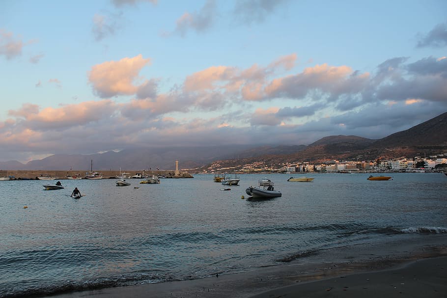 sea, clouds, boats, sunset, beach, water, nautical vessel, sky HD wallpaper