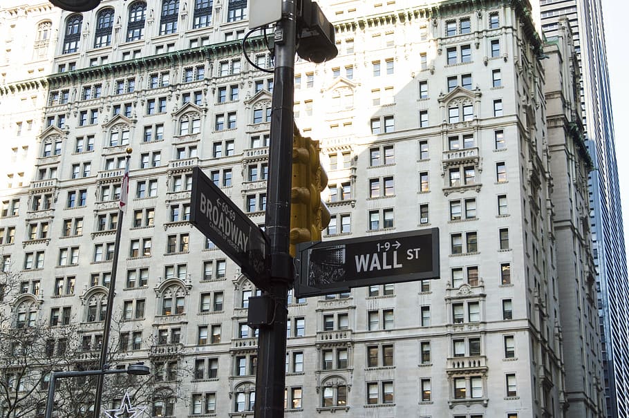 black street signage, wall street, financial, new york, business