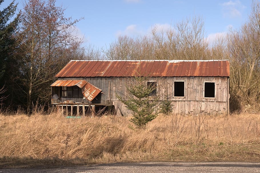 decay, rust, burned out, worn, outhouse, shed, architecture, HD wallpaper