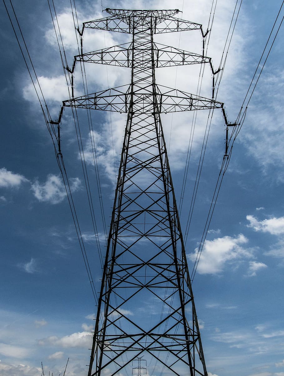 cloud, sky, high voltage lines, cable, electricity, electricity pylon HD wallpaper