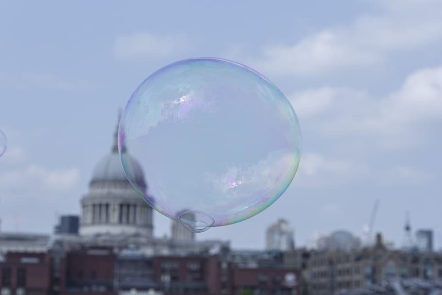 bubble, sky, soap, bubbles, vulnerability, fragility, building exterior HD wallpaper