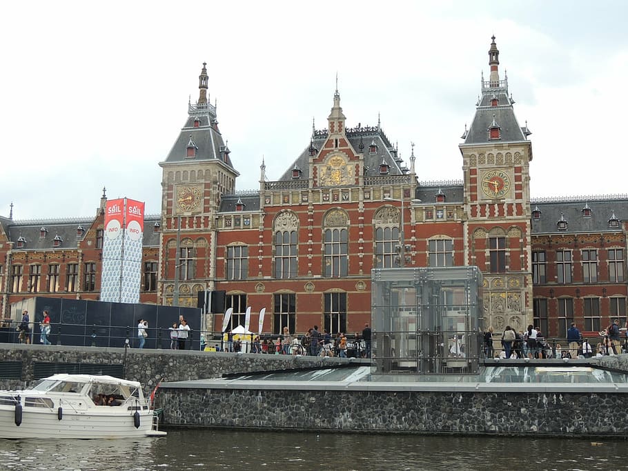 amsterdam, ship, boats, boating, sailing, central station, architecture HD wallpaper