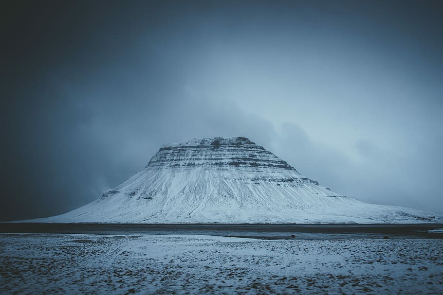 white mountain, mountain covered with snow, landscape, blue, cloudy HD wallpaper