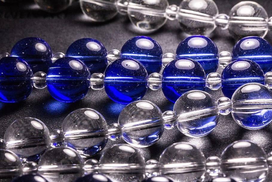 Blue, Glass, Glass, Beads, String, Clear, Shiny, color, macro HD wallpaper