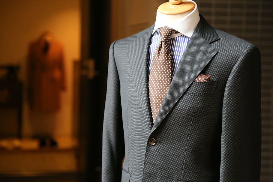 gray and brown formal attire, fashion, suit, tailor, clothes