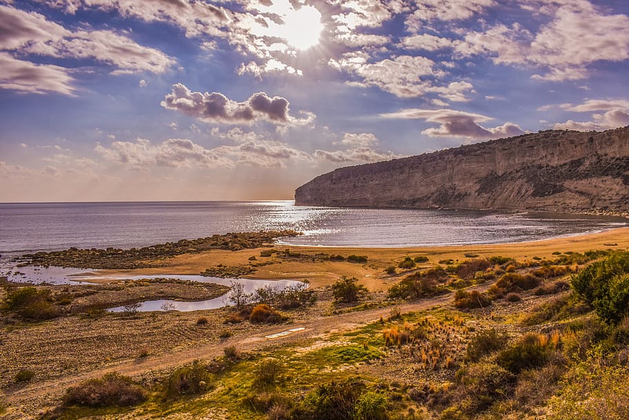 Beach, Cliffs, Sea, Coastline, Landscape, scenery, isolated HD wallpaper