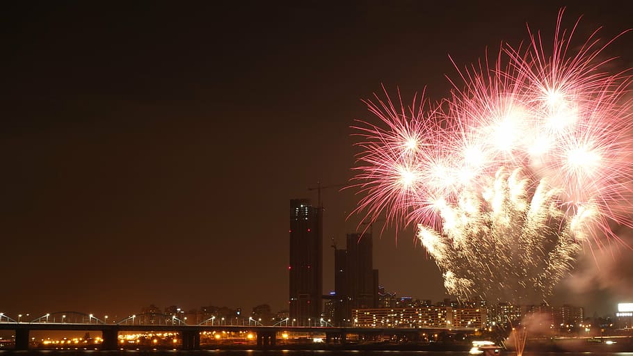 fireworks during nighttime, night view, festival, seoul, han river, HD wallpaper