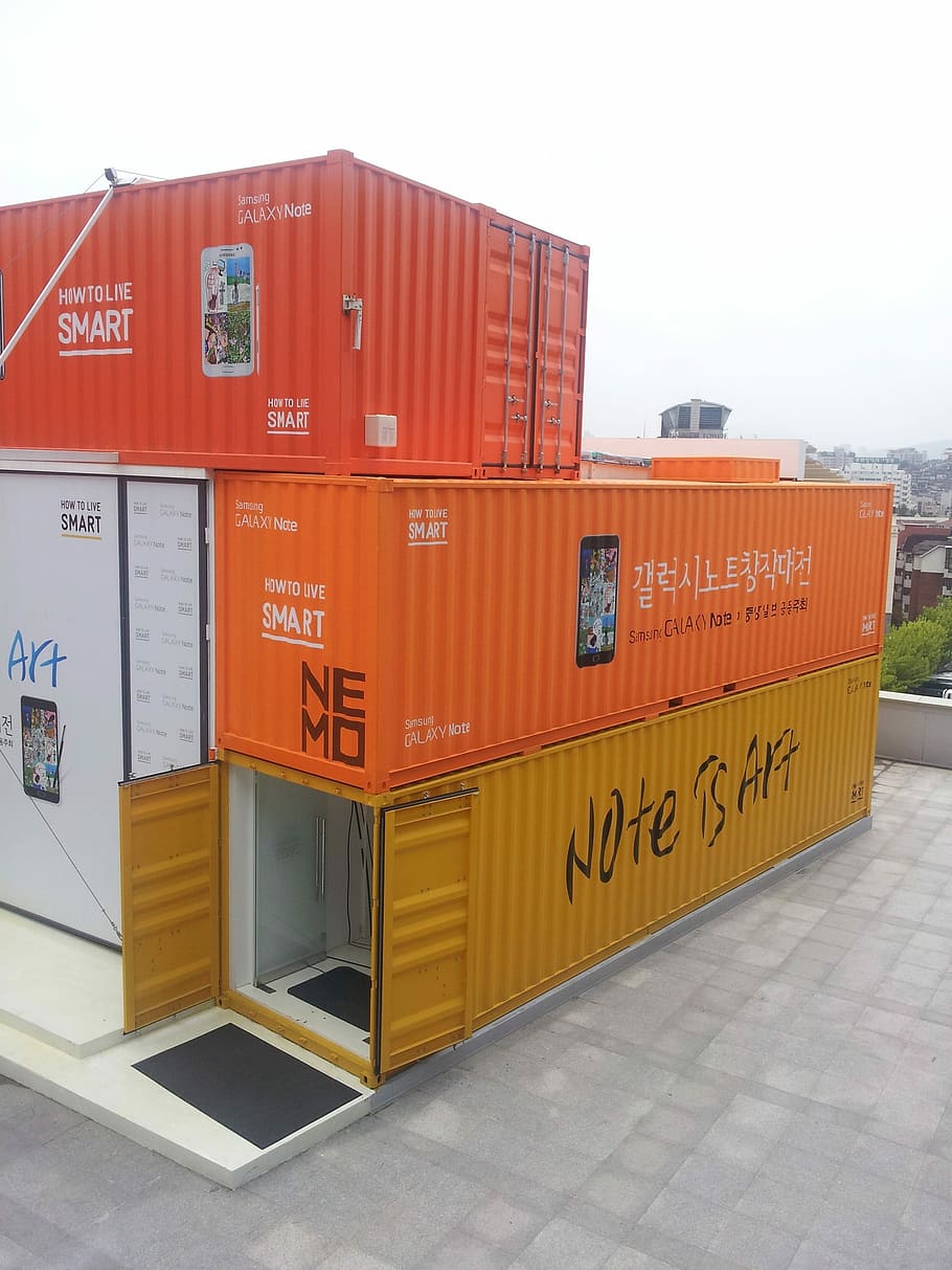 Container, Box, Orange, Collar, Colorful, sculpture, cargo container HD wallpaper