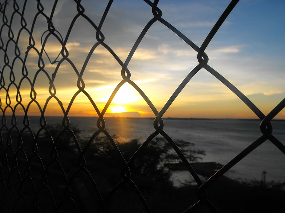 wired, jail, iron, sky, fence, sunset, barrier, protection HD wallpaper
