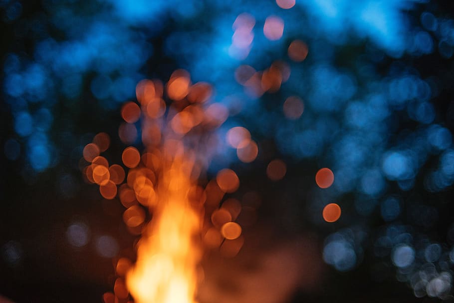 flame during dusk, lights, fire, bonfire, campfire, dark, night HD wallpaper