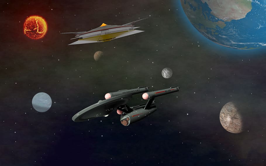 illustration of solar system with satellites, space travel HD wallpaper