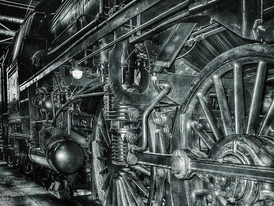 black train engine, railway, black and white, steam locomotive, HD wallpaper