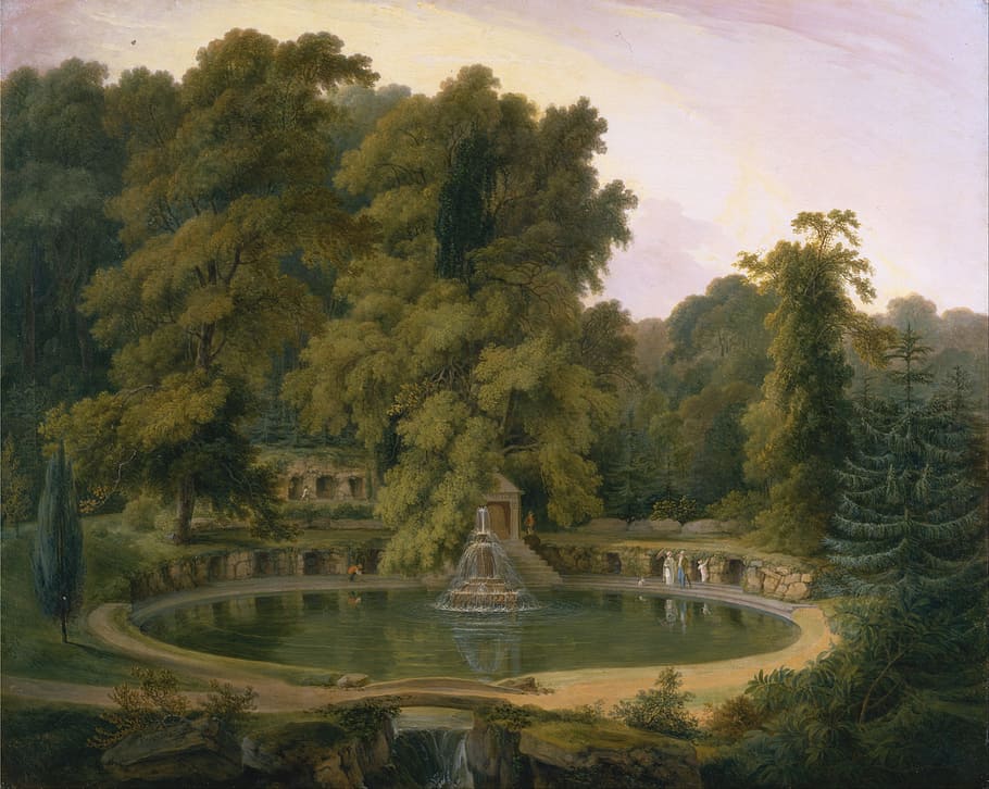painting of fountain, thomas daniell, art, oil on canvas, landscape