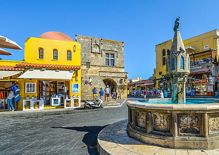 Beautiful view of mediterranean sea with a ship, framed by a window on  Rhodes city walls. Greece. 3827173 Stock Photo at Vecteezy