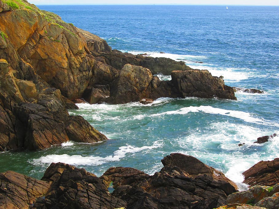 Sea, Ocean, Seaside, Atlantic, shore, france, nature, wild coast HD wallpaper