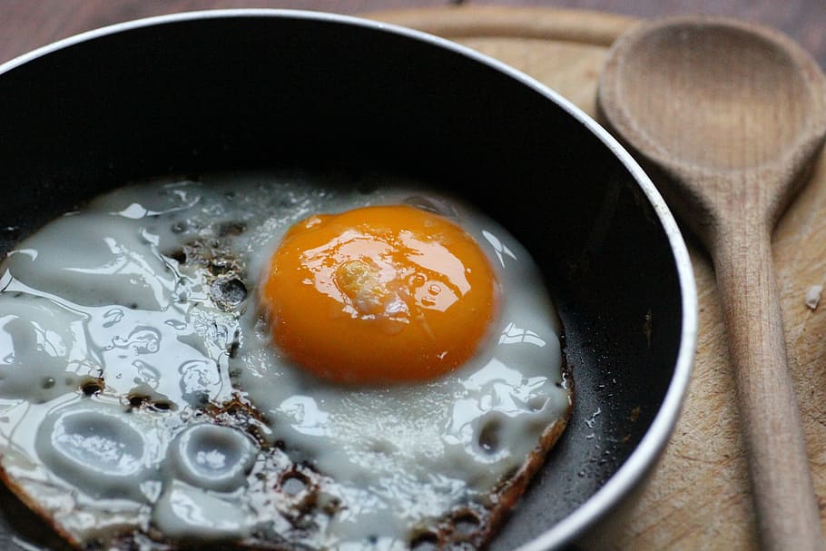 Fried, Egg, Yolk, Protein, pan, breakfast, fast cooking, sizzle HD wallpaper