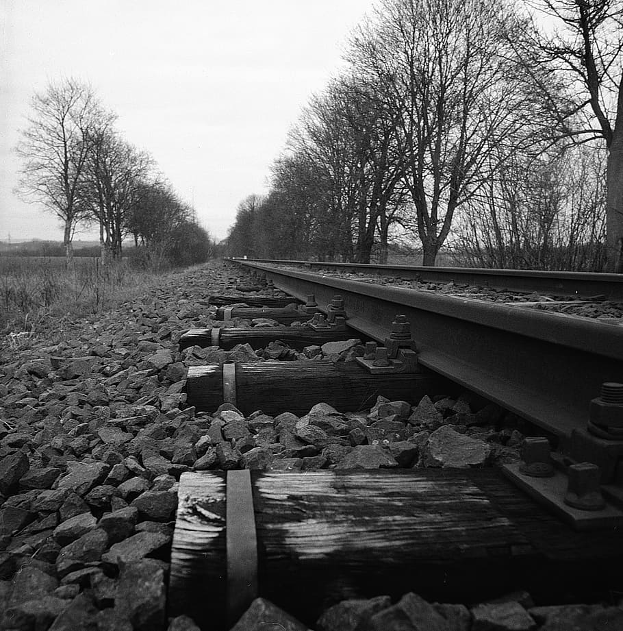 train tracks, rocks, railway, railroad, travel, transportation, HD wallpaper