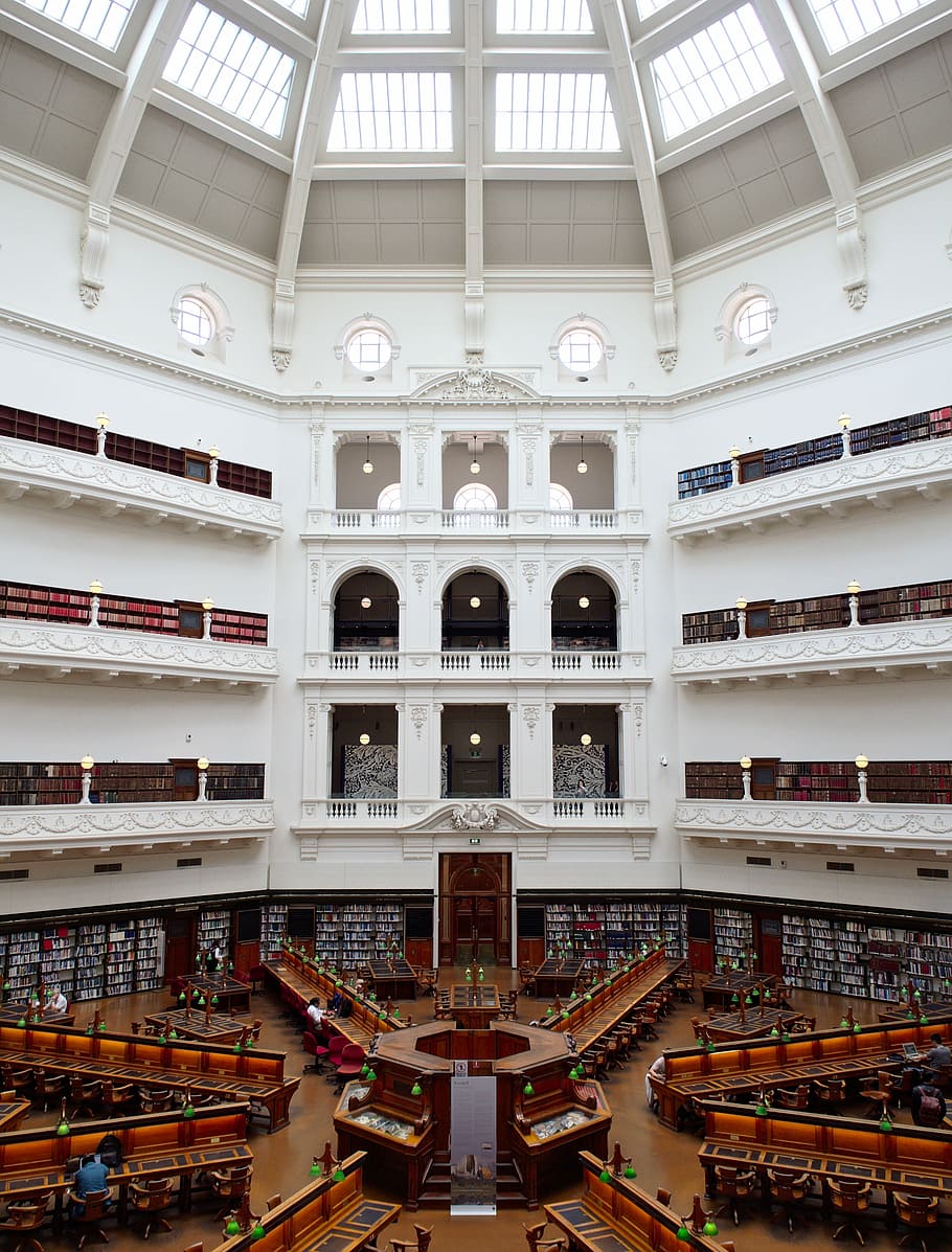 library, high-angle photo of library, building, architecture HD wallpaper