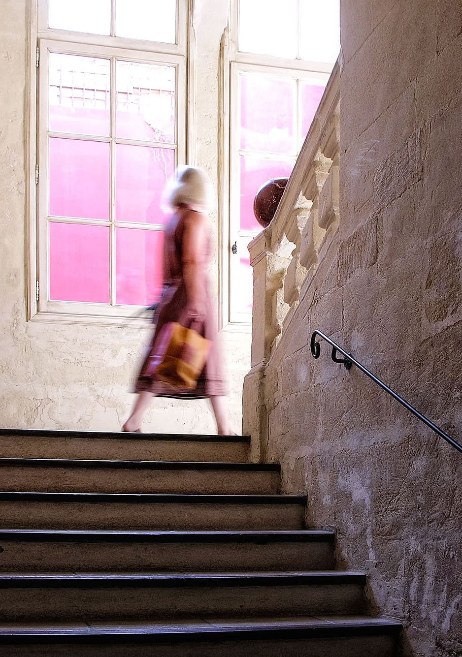 woman walking through the stairs, France, Provence, Europe, Côte D ' Azur, HD wallpaper