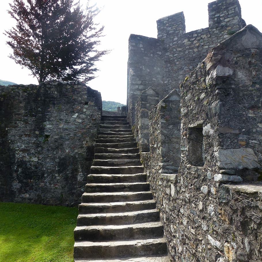 Stairs, Castle, Ticino, gradually, switzerland, castelgrande HD wallpaper