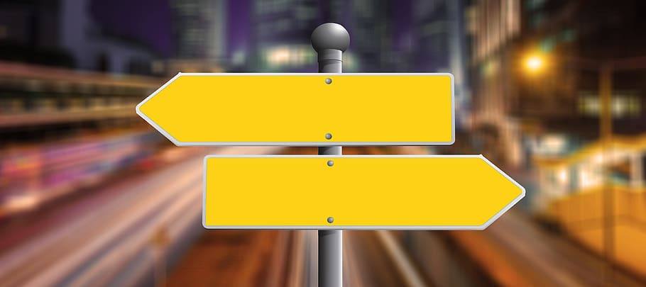 selective focus photography of two yellow arrow signages, directory, HD wallpaper