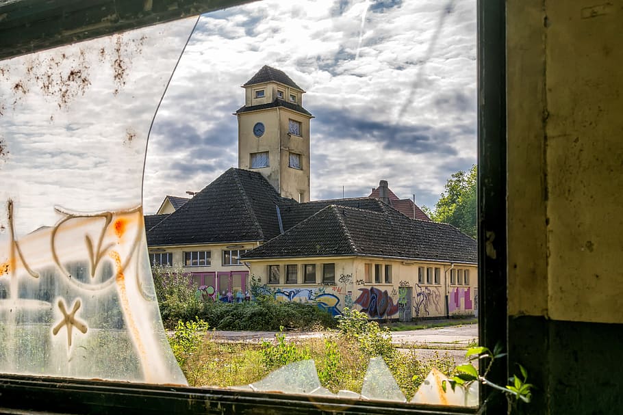 tower, clock, factory, clock tower, sky, lost places, pforphoto HD wallpaper