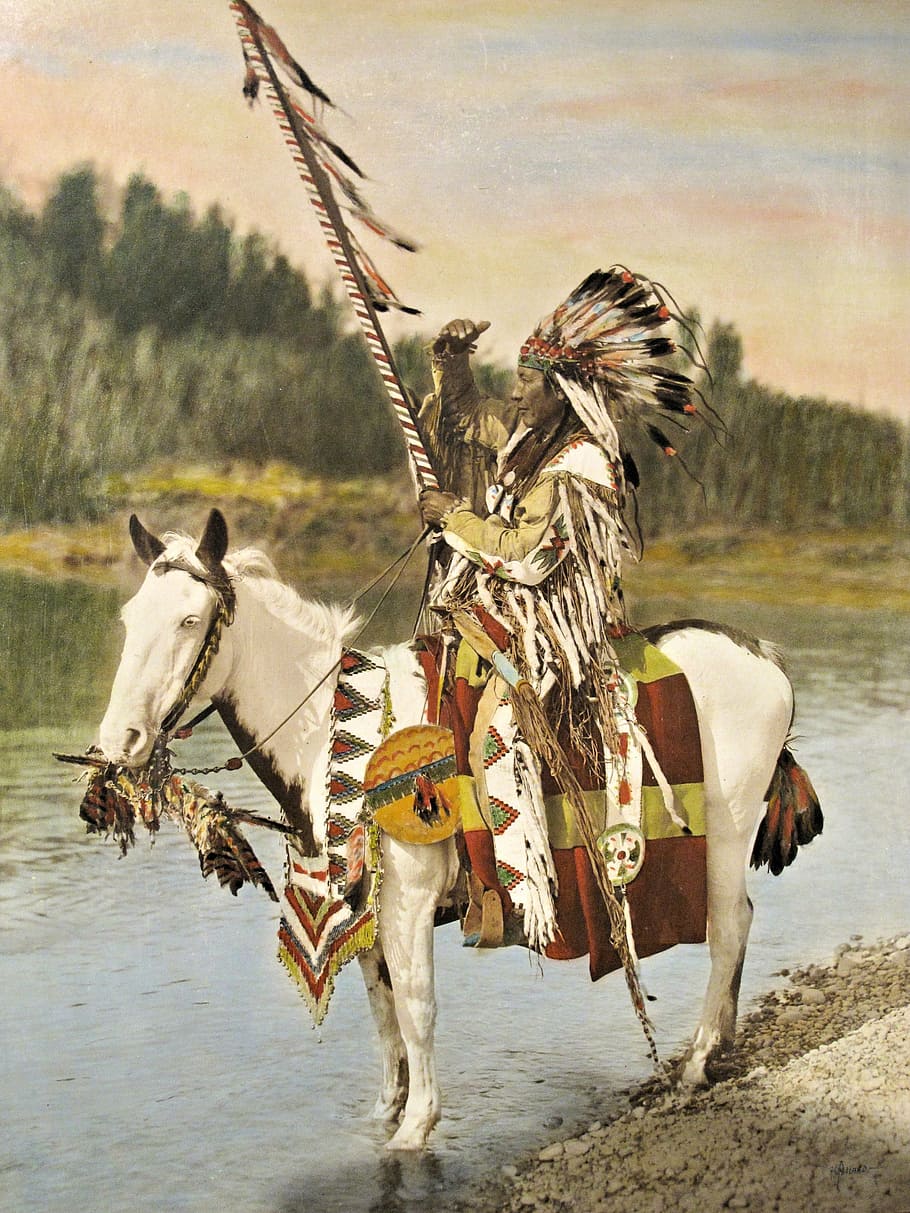 Native American riding on horse, native indian, oil painting