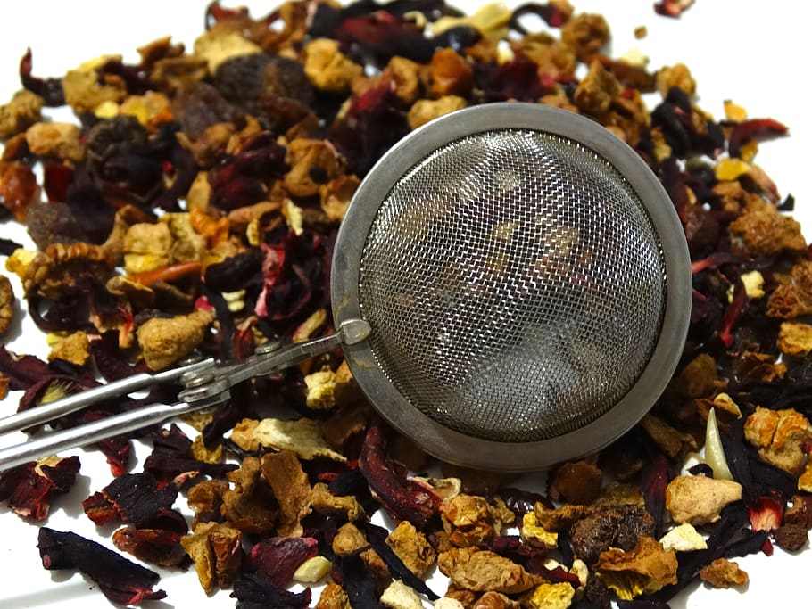 tea ball tong on dried tea leaves, tee, fruit tea, tea strainer HD wallpaper