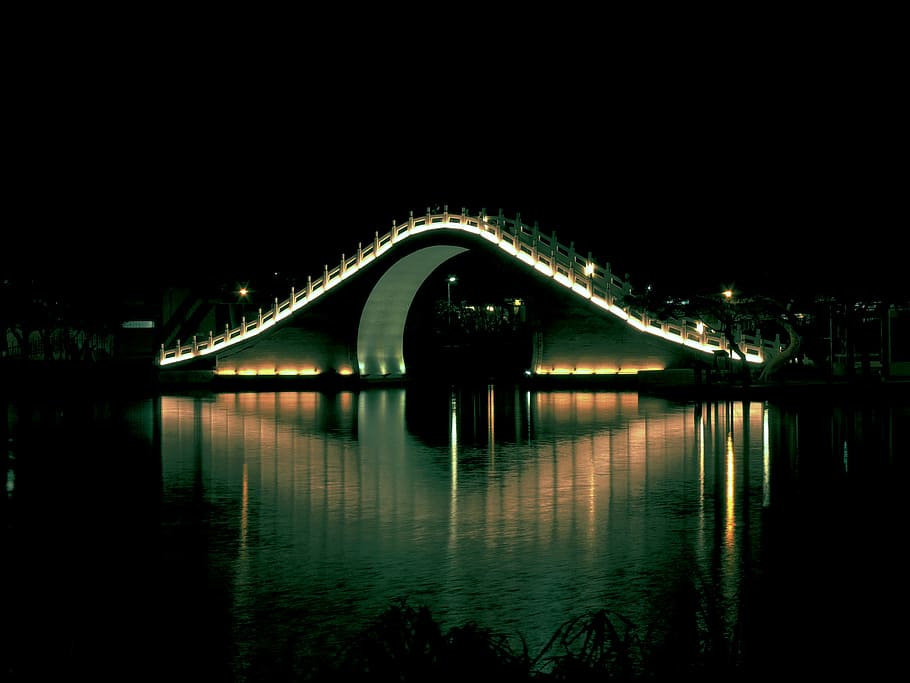 architecture, bridge, city, connection, curves, dark, evening HD wallpaper