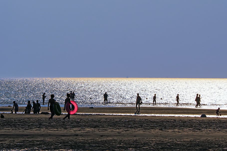 back light, beach, sand beach, swim, st peter, ording, nordfriesland HD wallpaper