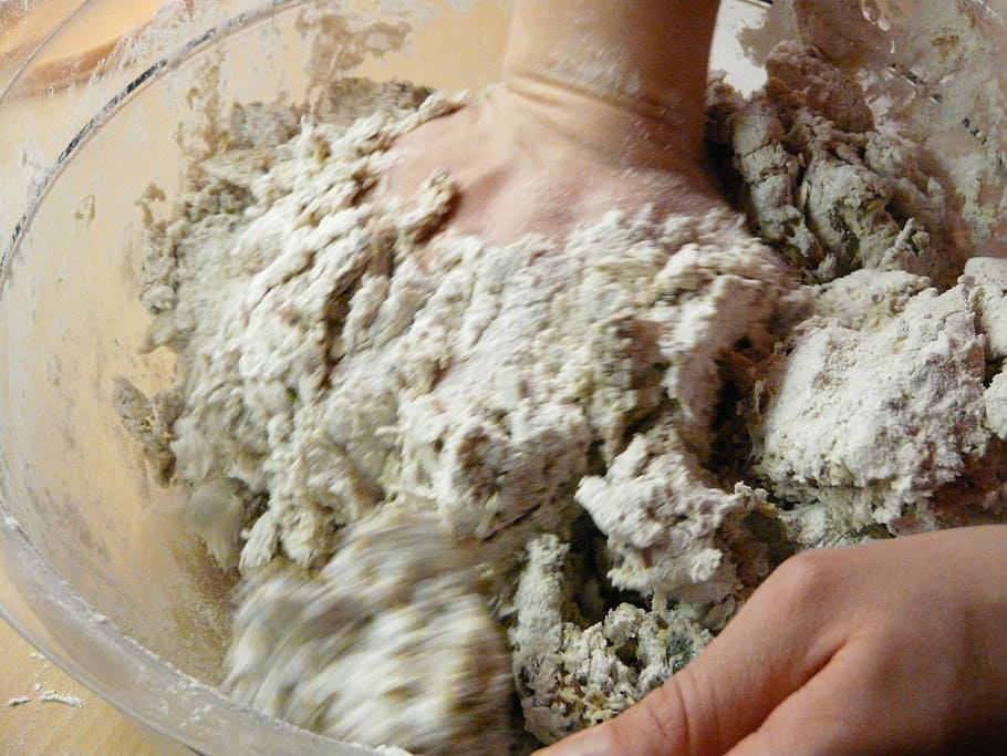 movement, bake, dough, knead, flour, bowl, ingredients, hand HD wallpaper