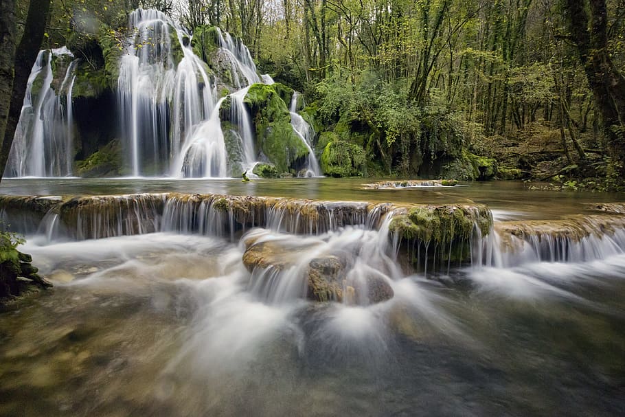 waterfall surrounded by trees at daytime, waterfalls, cascade HD wallpaper