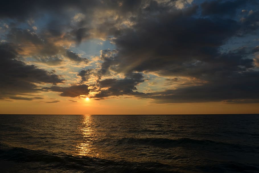 sea, sunset, beach, afterglow, water, mood, coast, farbenpracht HD wallpaper