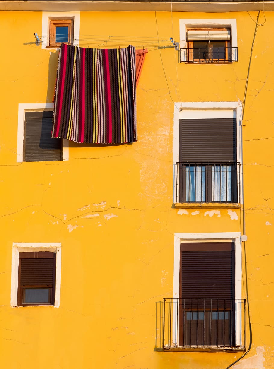 cuenca, spain, house, yellow, building, architecture, town, HD wallpaper