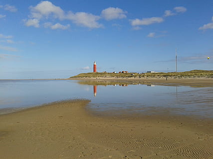 Lighthouse, Beach, Sea, Texel, de cocksdorp, sand, watts, wadden sea HD wallpaper